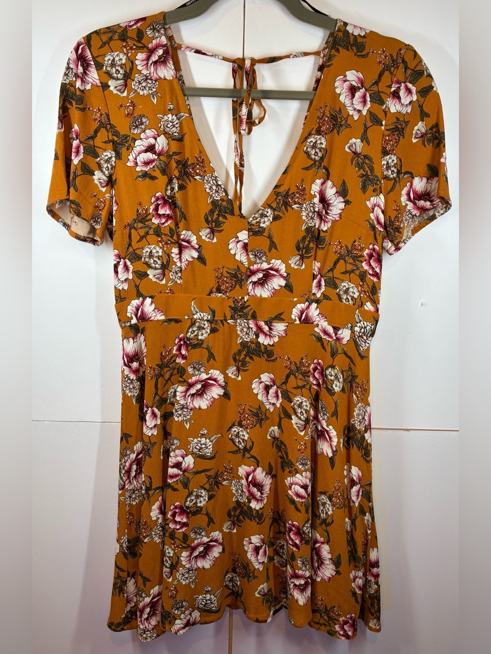 Forever 21 Floral Fit & Flare Mini Dress Mustard Yellow Size Medium